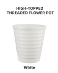 Load image into Gallery viewer, high topped threaded plastic flower pots black/white