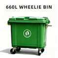 Load image into Gallery viewer, 660L wheeled plastic waste bin, green commercial garbage container with sealed lid bulk supply