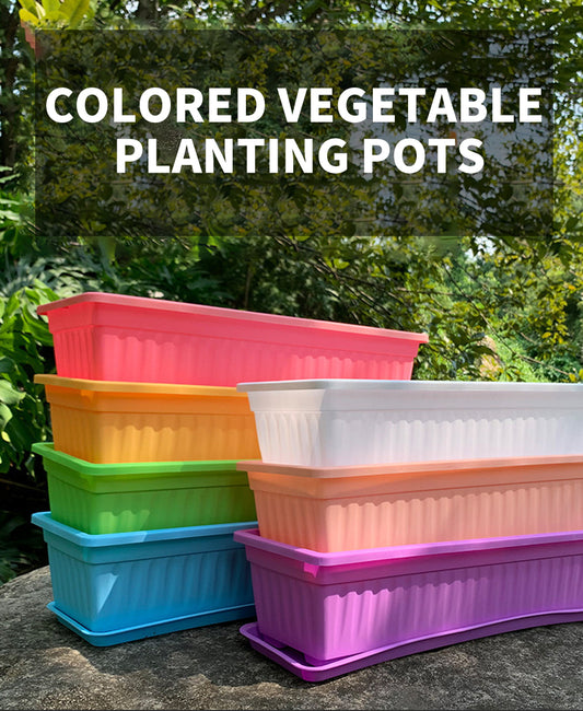 rectangular plastic window box planters, 8 colors 4 sizes with trays, hydroponic soil dual use