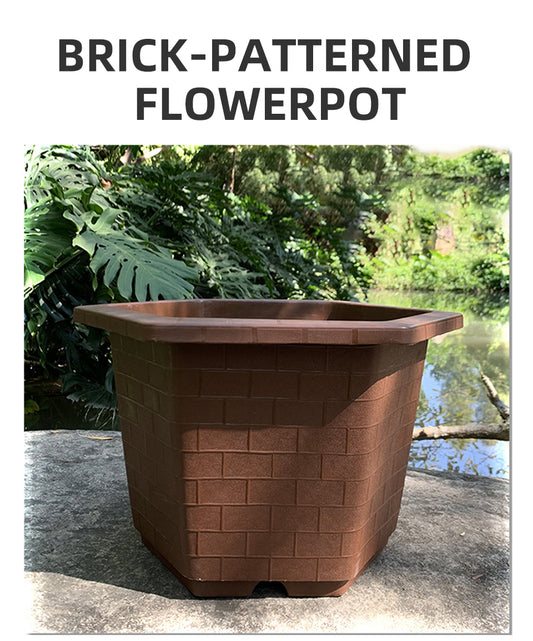 brick patterned plastic flower pots coffee color