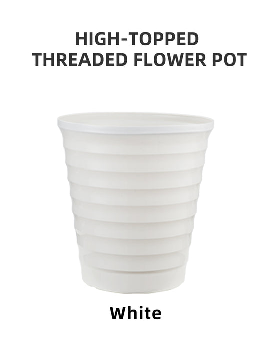 high topped threaded plastic flower pots black/white
