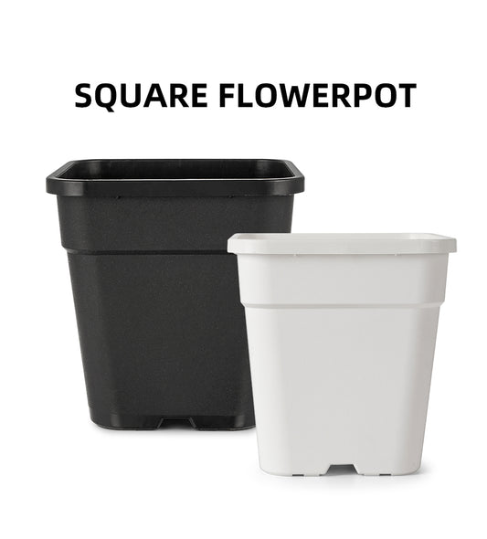 square plastic flower pots, black white planters with drainage holes bulk supply