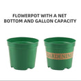 Load image into Gallery viewer, net bottom gallon plastic flower pots, green planters with gardening print bulk supply
