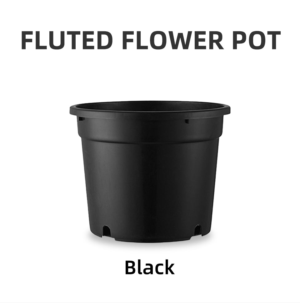 fluted black plastic nursery pots, heavy-duty planters with drainage holes