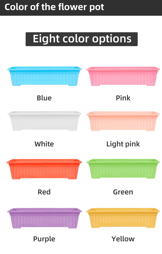 Colorful Rectangular Plastic Window Box Planters with Trays, 8 Colors 4 Sizes, Hydroponic/Soil Dual-Use for Indoor Outdoor