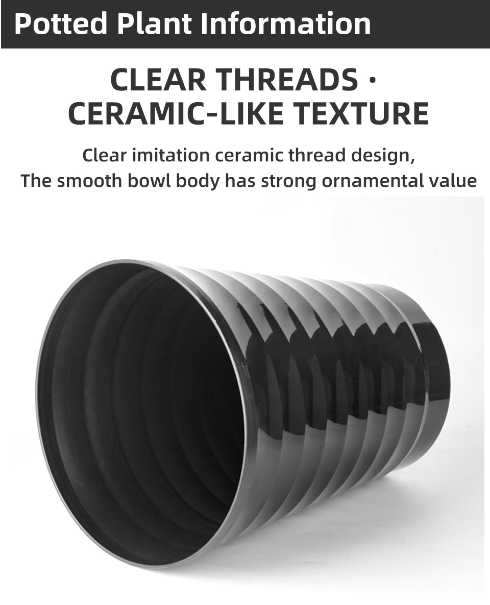 High-Topped Threaded Plastic Flower Pots, Black & White, Modern Large Planters for Indoor & Outdoor Gardening, Bulk Supply