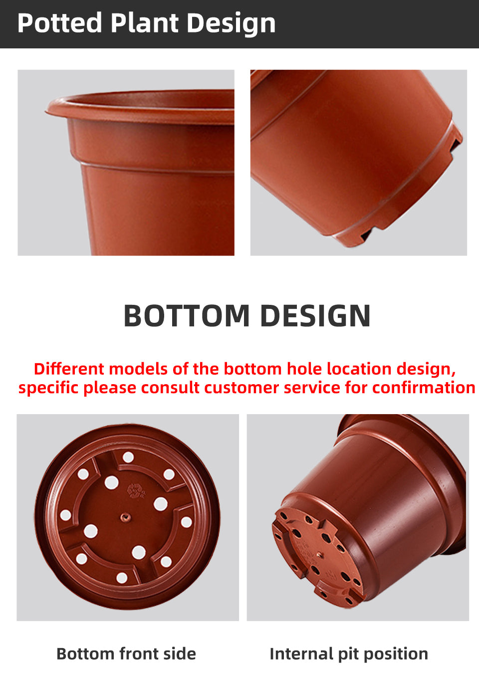 Round Reverse Edge Plastic Flower Pots, Brick Red, Large Size Drainage Nursery Pots for Bougainvillea & Gardening, Bulk Supply