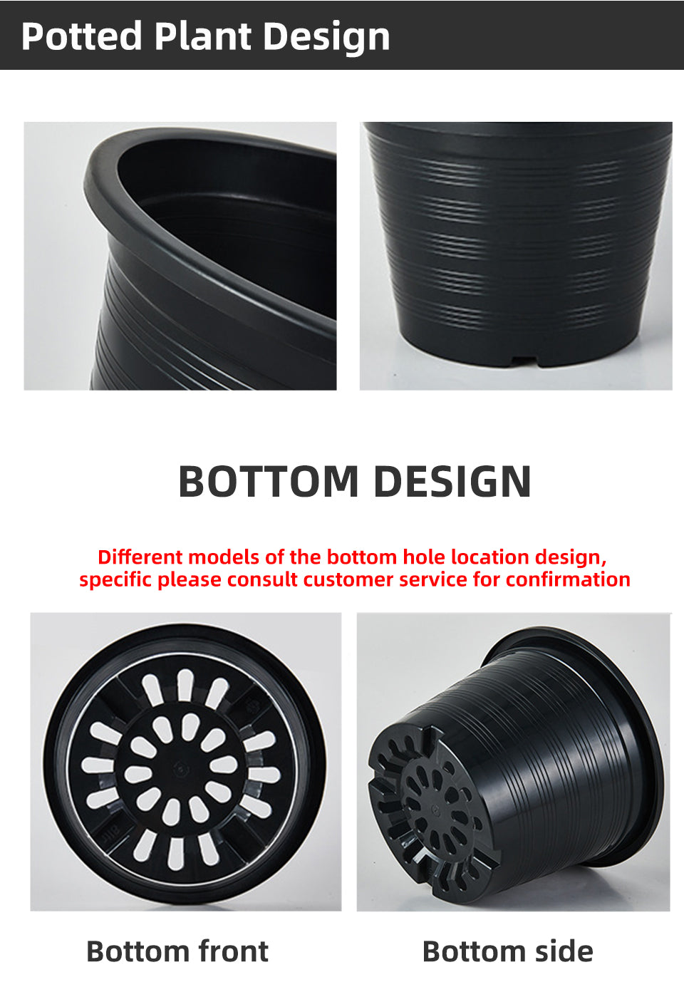 Threaded Design Plastic Flower Pots, Multi-Size with Drainage, Heavy Duty Nursery Pots for Indoor & Outdoor Gardening, Bulk Supply