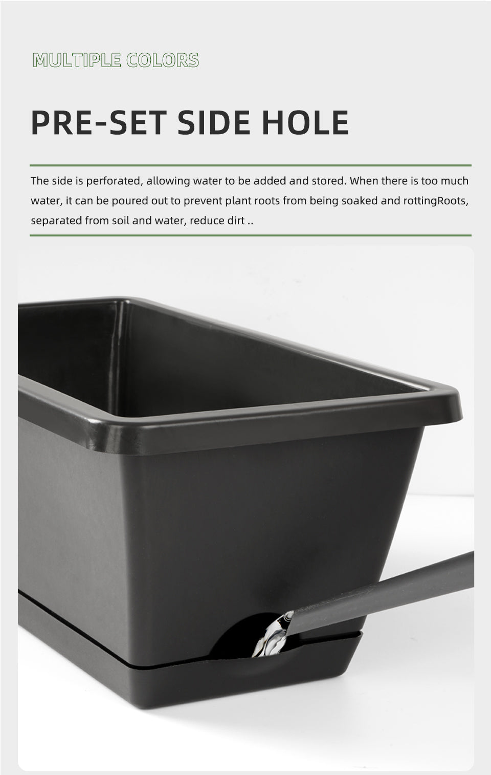 Huolun Rectangular Plastic Flower Pots, Self-Watering Window Boxes with Drainage, Bulk Supply