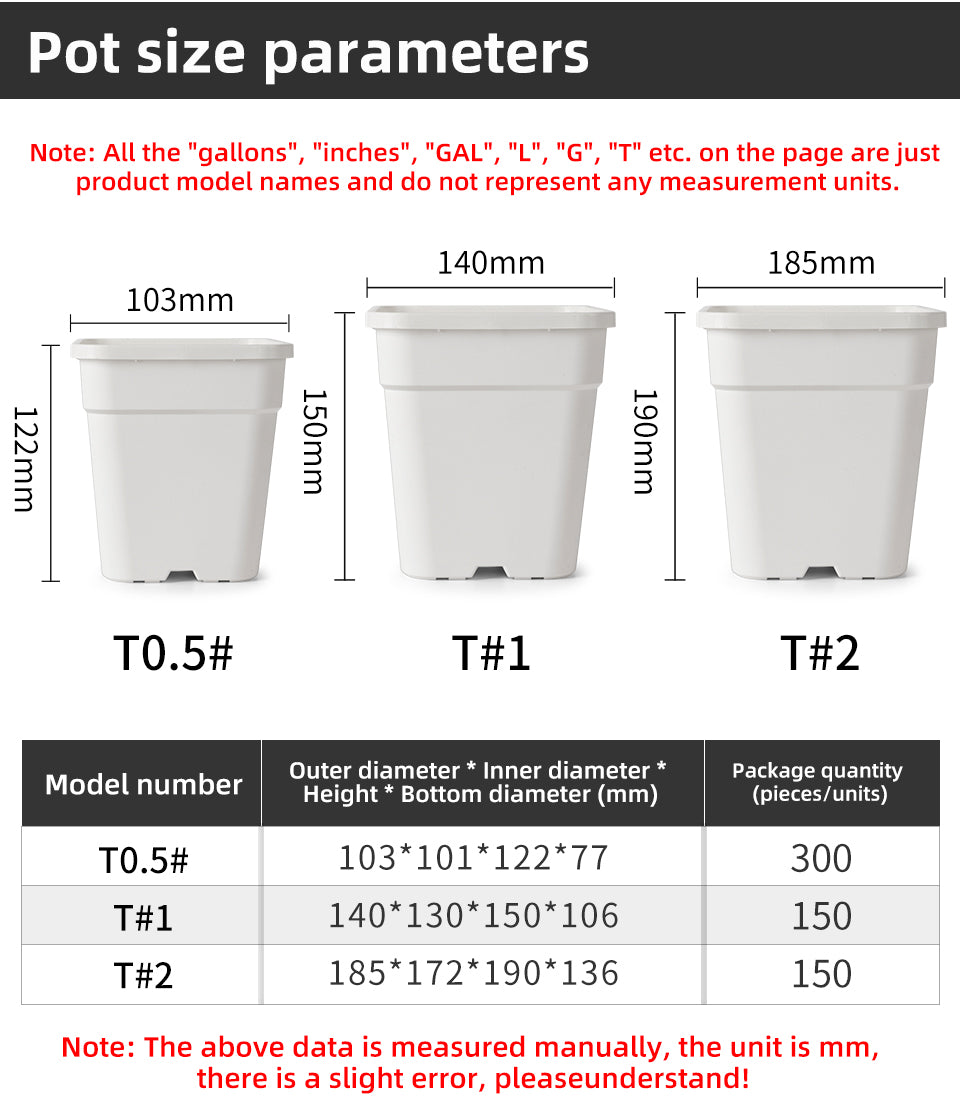 Square Plastic Flower Pots, Black/White Planters with Drainage Holes for Indoor Outdoor Gardening, Bulk Supply