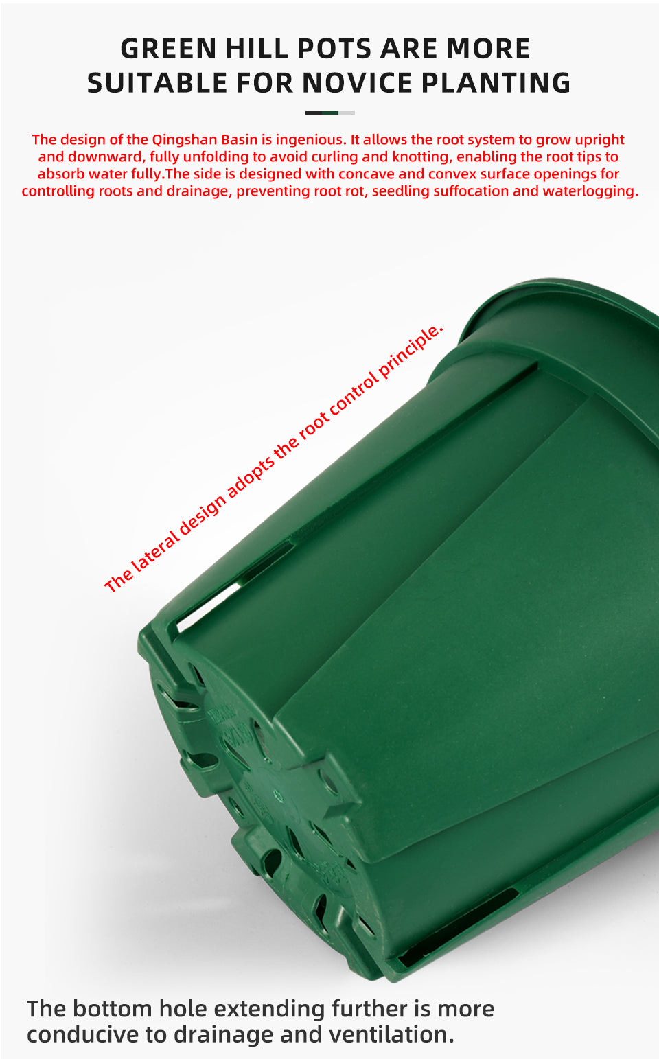 Green Mountains Root Control Plastic Flower Pots, Multi-Size, 3 Color Options for Indoor & Outdoor Gardening, Bulk Supply