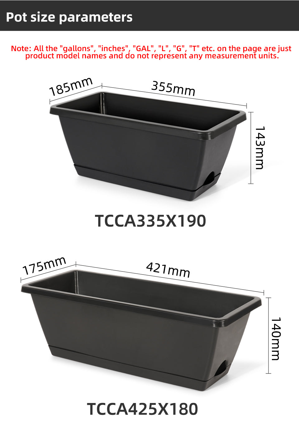 Huolun Rectangular Plastic Flower Pots, Self-Watering Window Boxes with Drainage, Bulk Supply