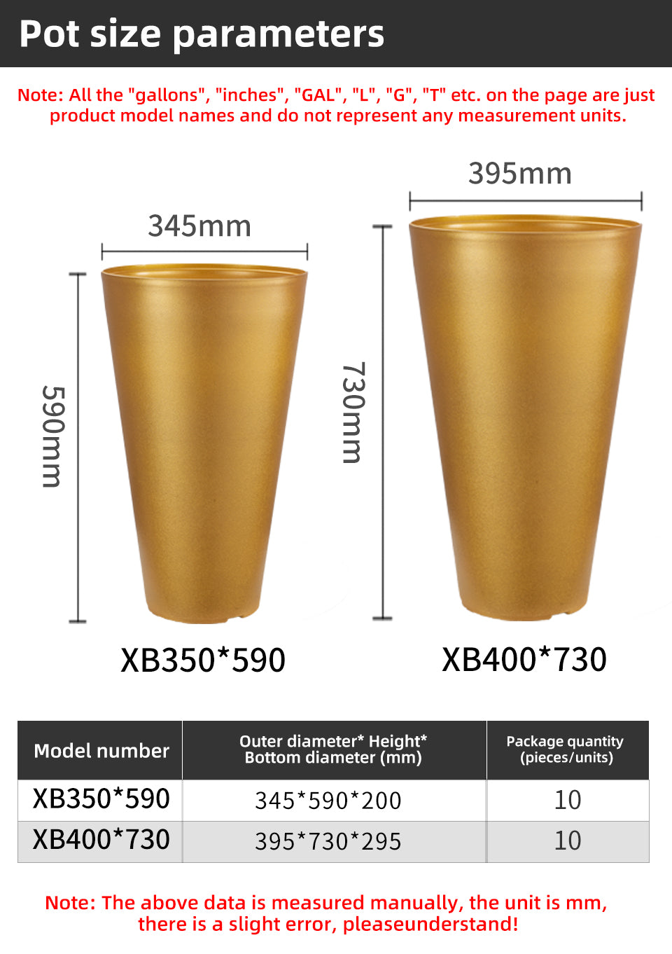 Conical Flower Pot Covers, Modern Plastic Planters, White/Gold/Blackish Gold, Large Tall Planters for Indoor Gardening, Bulk Supply