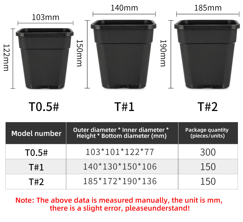 Square Plastic Flower Pots, Black/White Planters with Drainage Holes for Indoor Outdoor Gardening, Bulk Supply