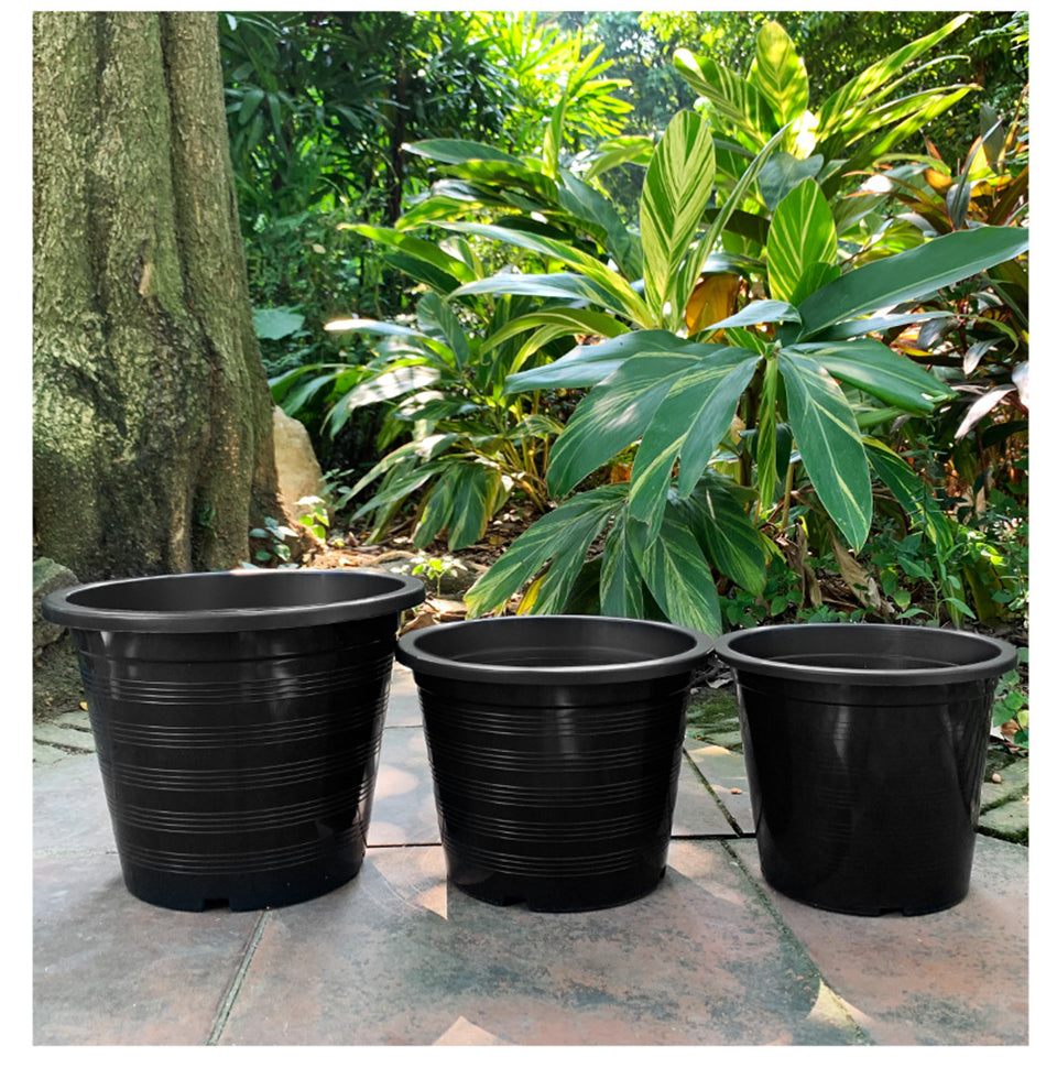 Threaded Design Plastic Flower Pots, Multi-Size with Drainage, Heavy Duty Nursery Pots for Indoor & Outdoor Gardening, Bulk Supply