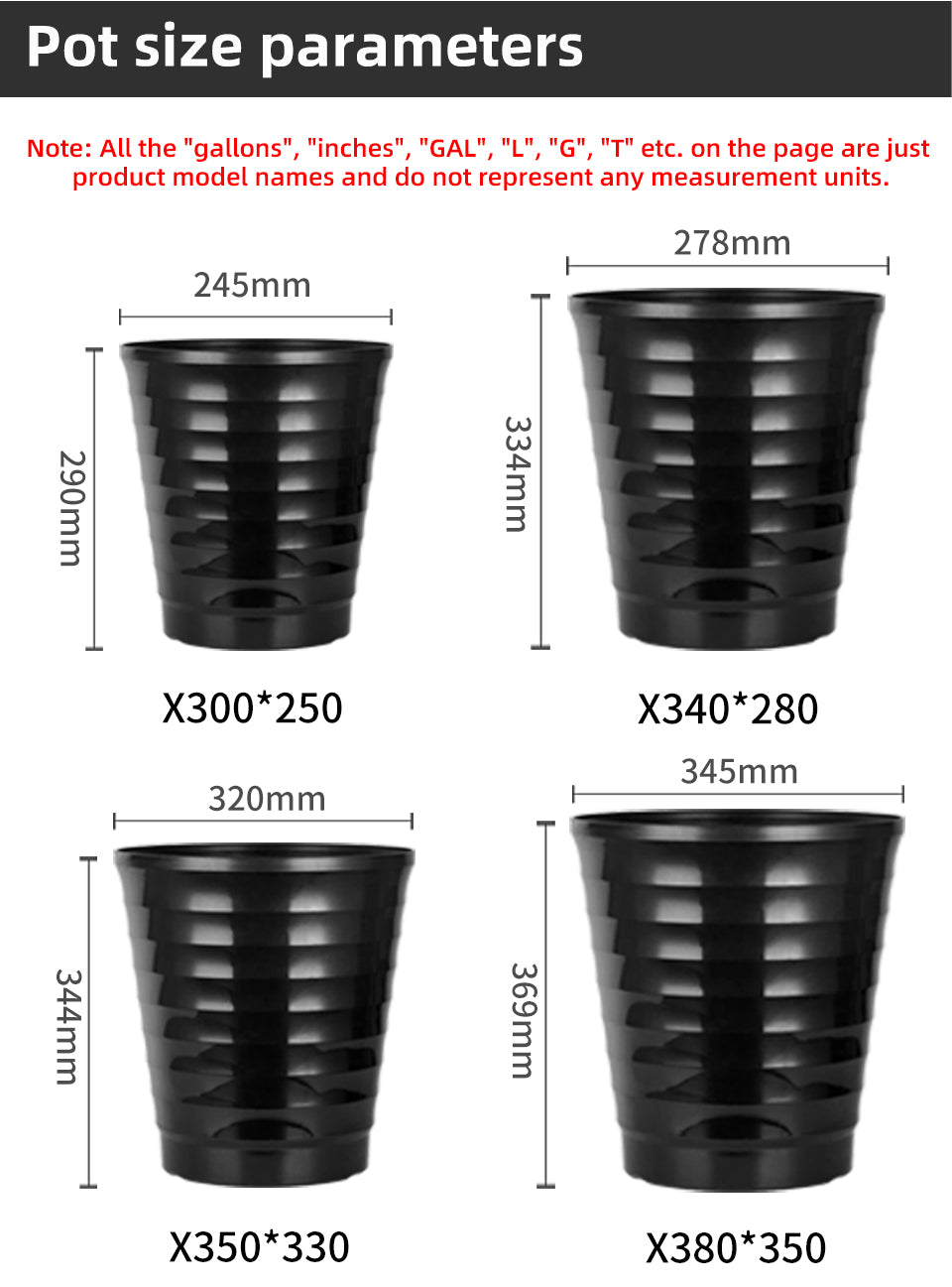High-Topped Threaded Plastic Flower Pots, Black & White, Modern Large Planters for Indoor & Outdoor Gardening, Bulk Supply