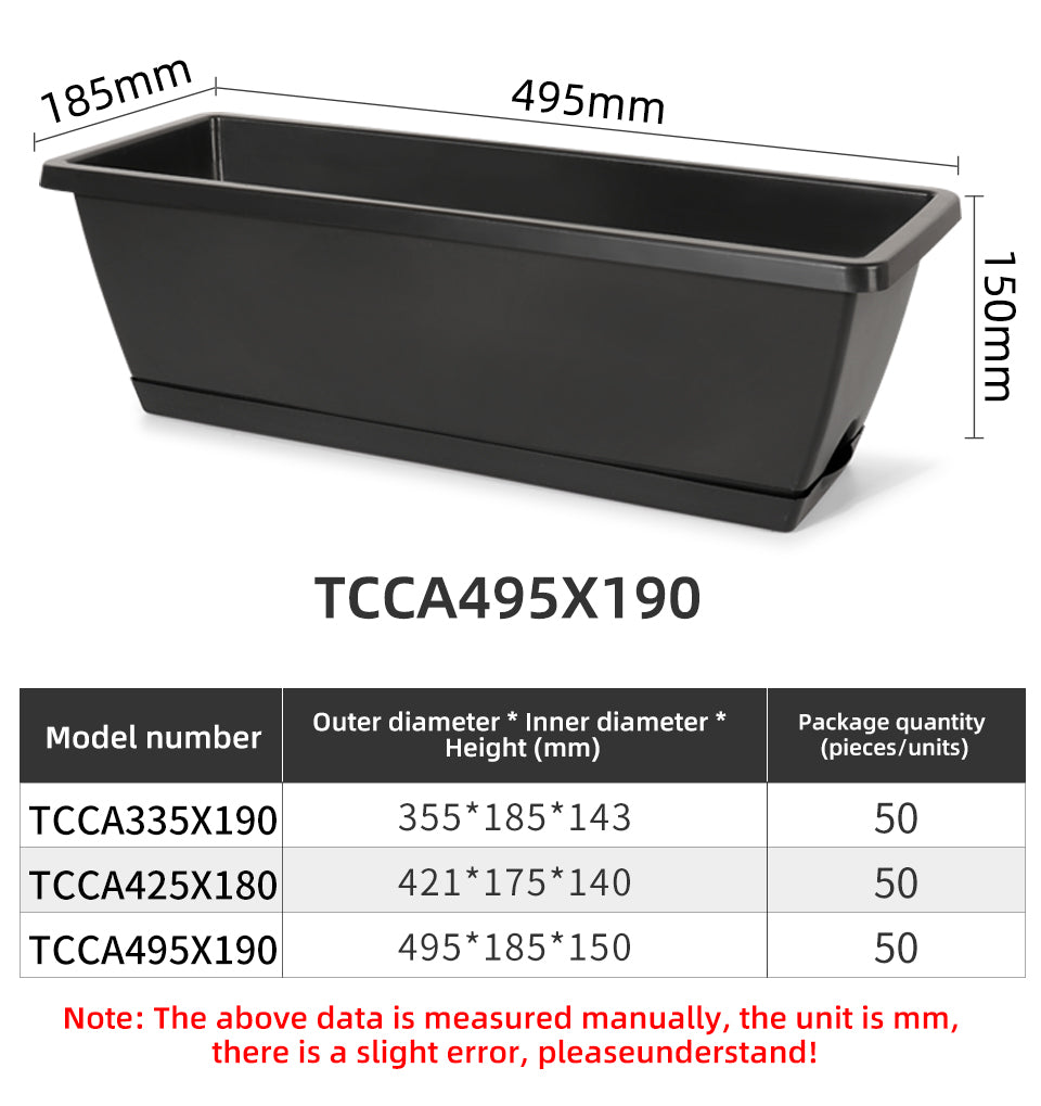 Huolun Rectangular Plastic Flower Pots, Self-Watering Window Boxes with Drainage, Bulk Supply