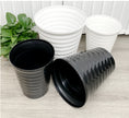 Load image into Gallery viewer, High-Topped Threaded Plastic Flower Pots, Black & White, Modern Large Planters for Indoor & Outdoor Gardening, Bulk Supply
