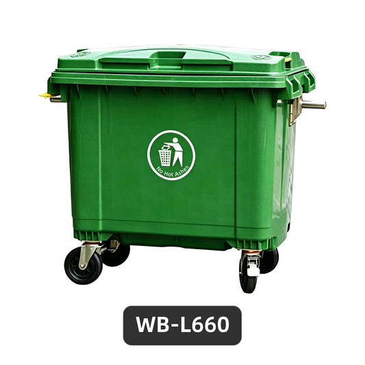 660L Heavy-Duty Wheeled Plastic Waste Bin, Green Commercial Garbage Container, Bulk Supply