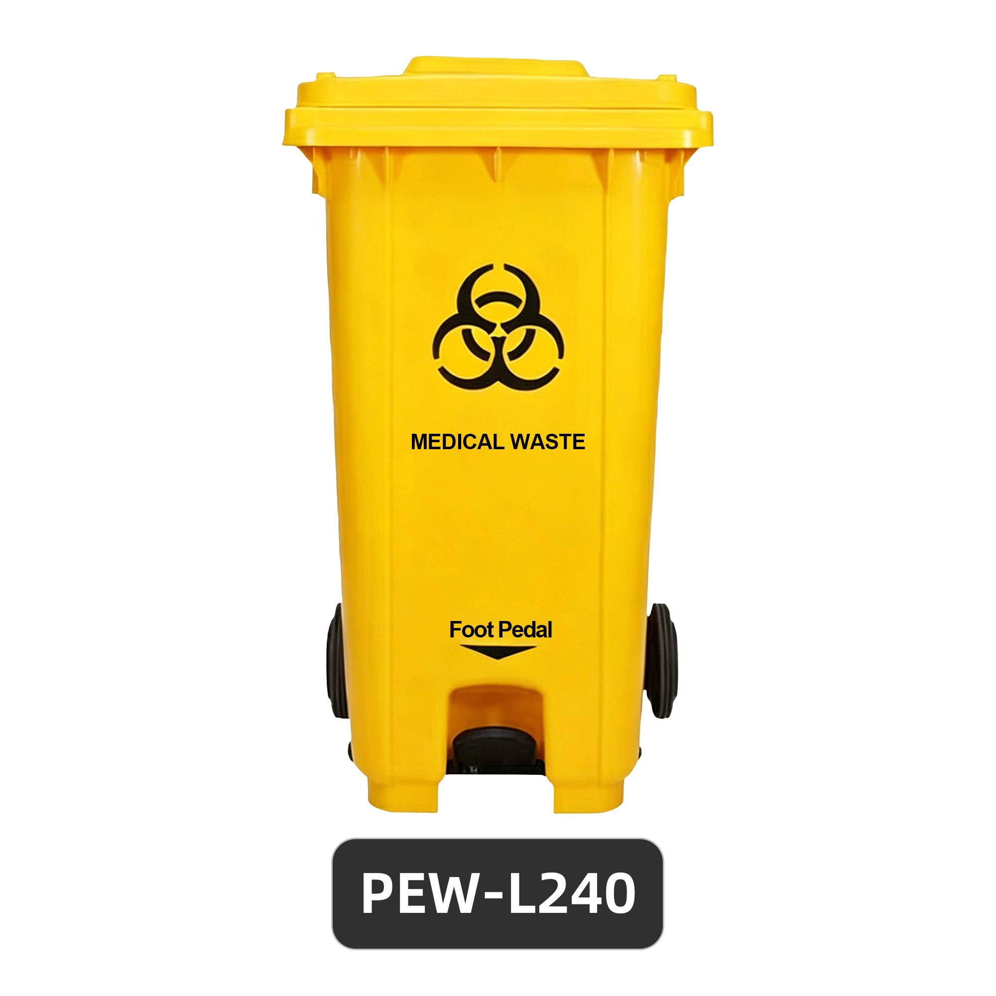 Foot Pedal Medical Waste Bins, 120L/240L Yellow Biohazard Plastic Containers, Bulk Supply