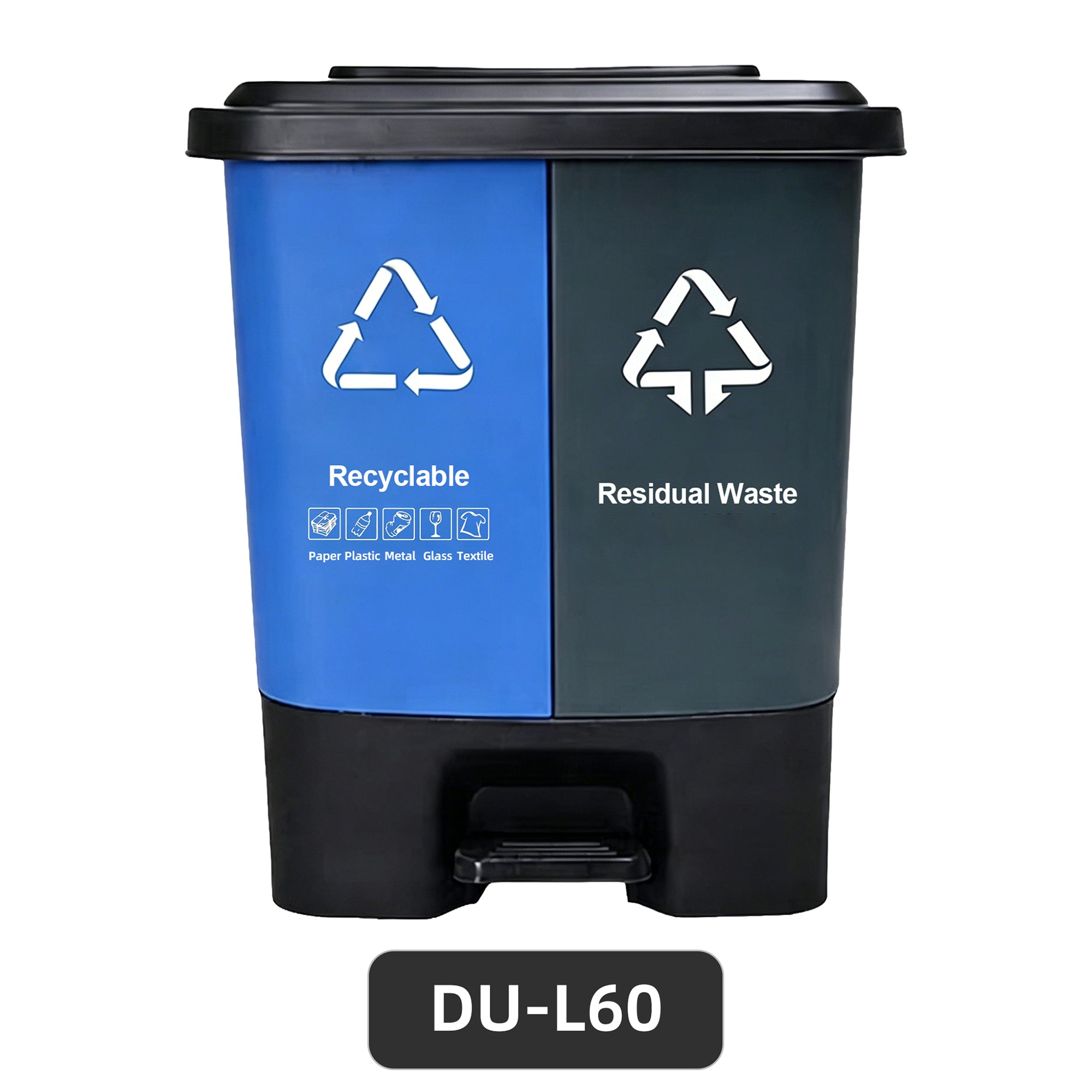 Dual-pedal plastic trash can, available in blue and green, 16-60 liters household and office waste sorting container, bulk supply