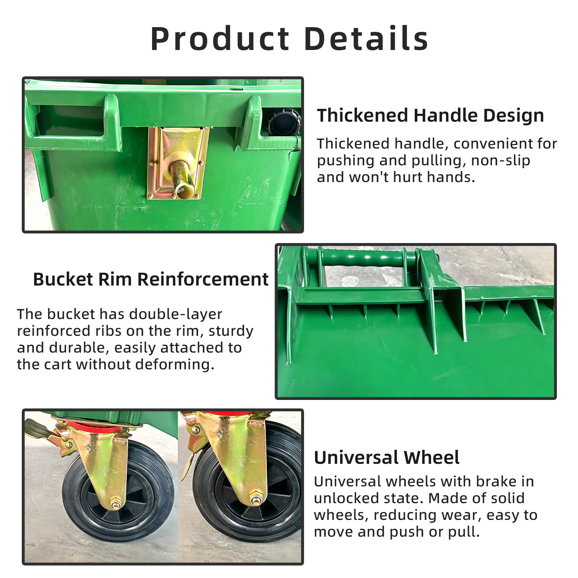 660L Heavy-Duty Wheeled Plastic Waste Bin, Green Commercial Garbage Container, Bulk Supply