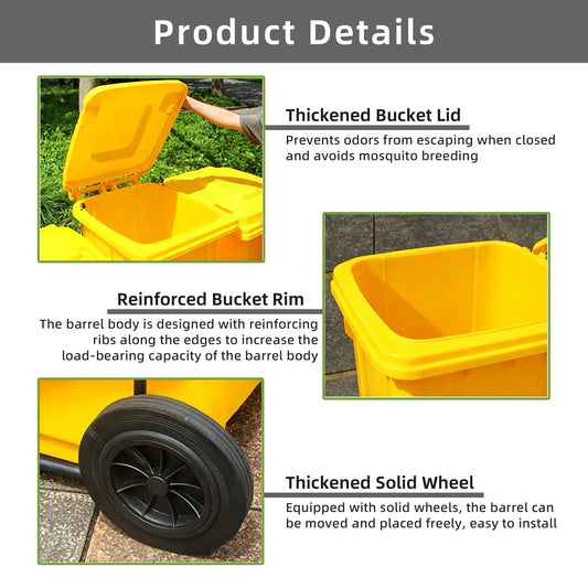 Foot Pedal Medical Waste Bins, 120L/240L Yellow Biohazard Plastic Containers, Bulk Supply