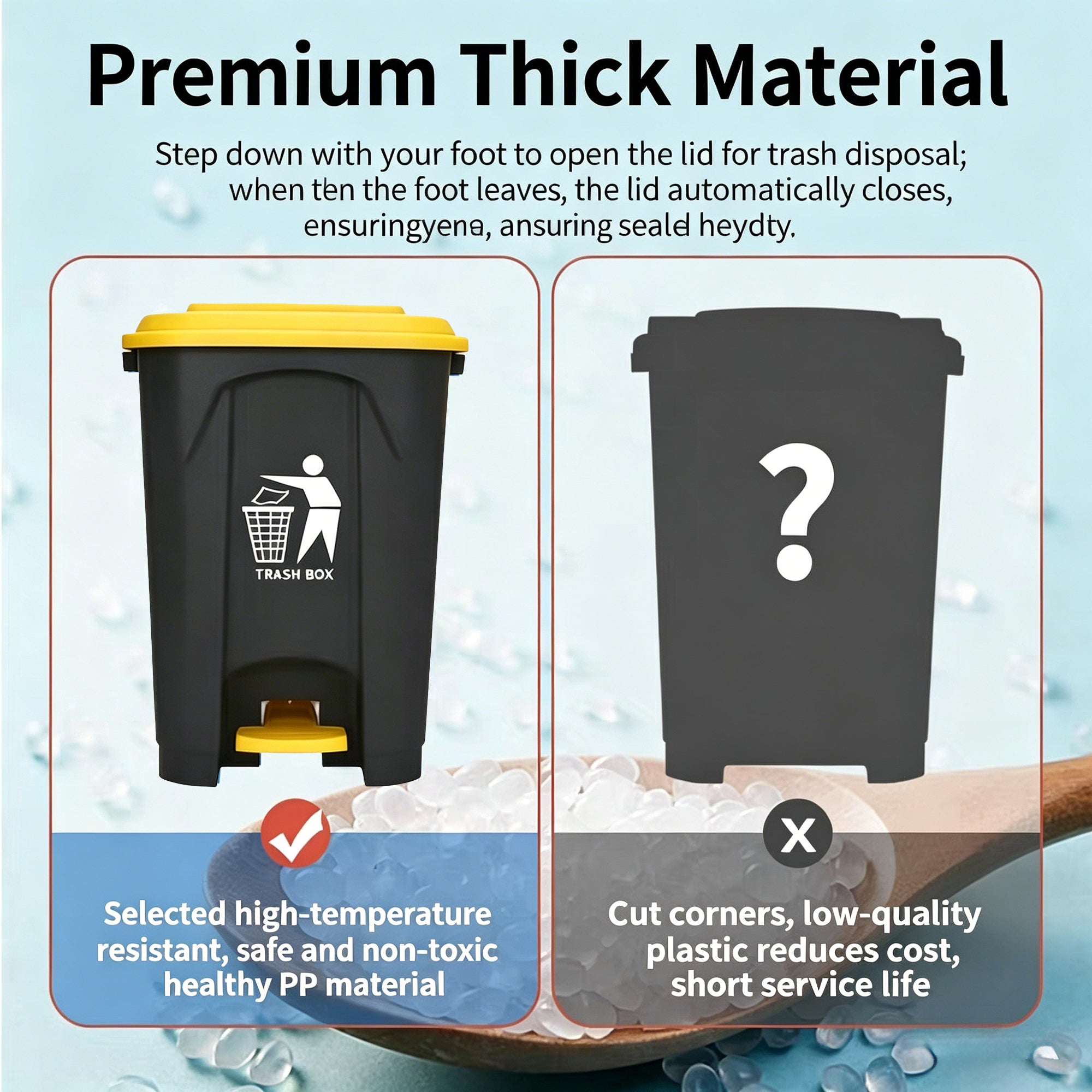 Hands-Free Step Pedal Trash Cans, 30L/50L/80L Plastic Waste Bins, Bulk Supply