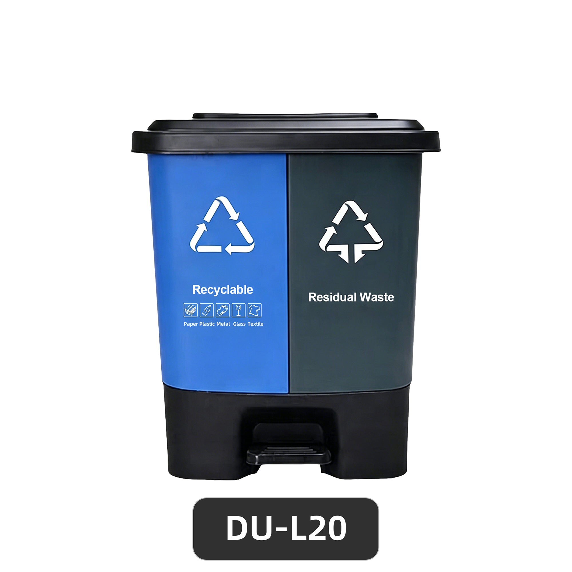 Dual-pedal plastic trash can, available in blue and green, 16-60 liters household and office waste sorting container, bulk supply