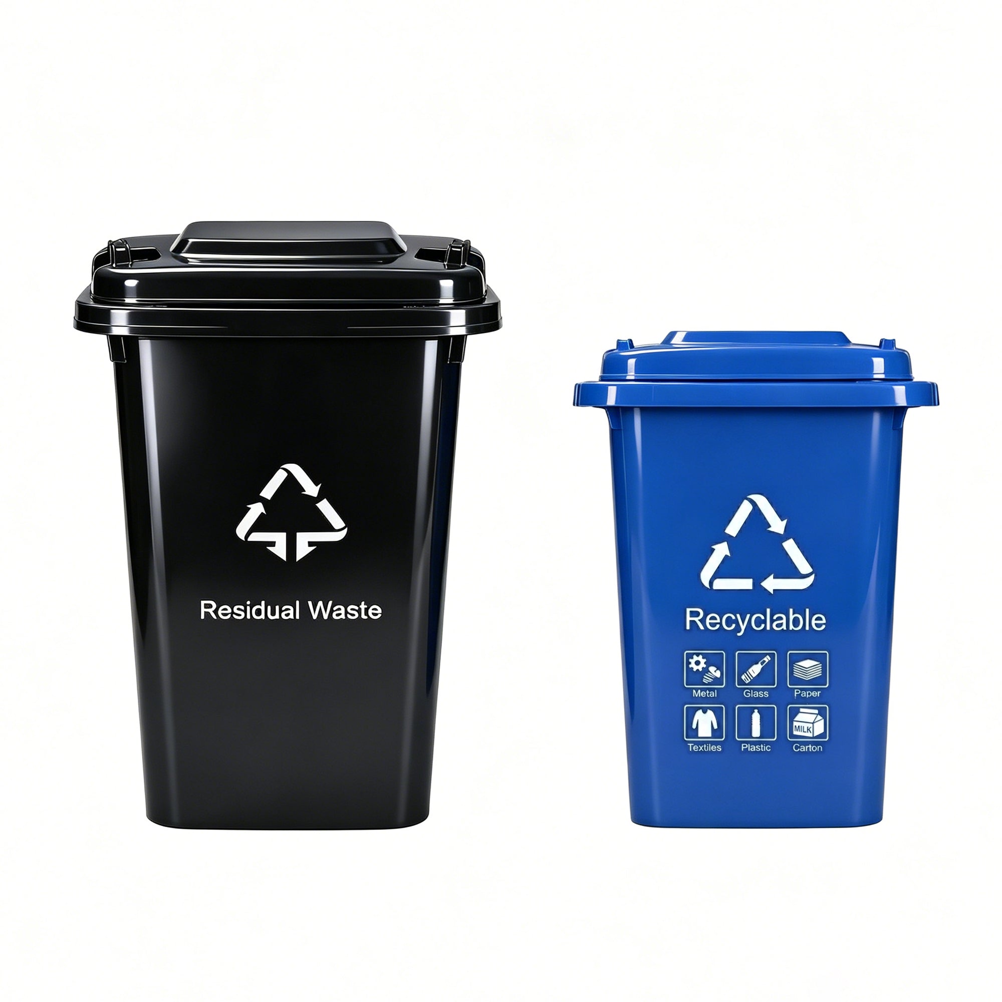 square plastic trash cans, 30L 50L recycling bins with lids handles bulk supply