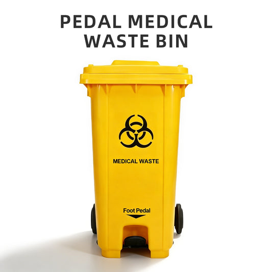 foot pedal medical waste bins, 120L 240L yellow biohazard plastic containers with wheels