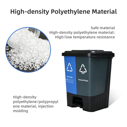 Dual-pedal plastic trash can, available in blue and green, 16-60 liters household and office waste sorting container, bulk supply