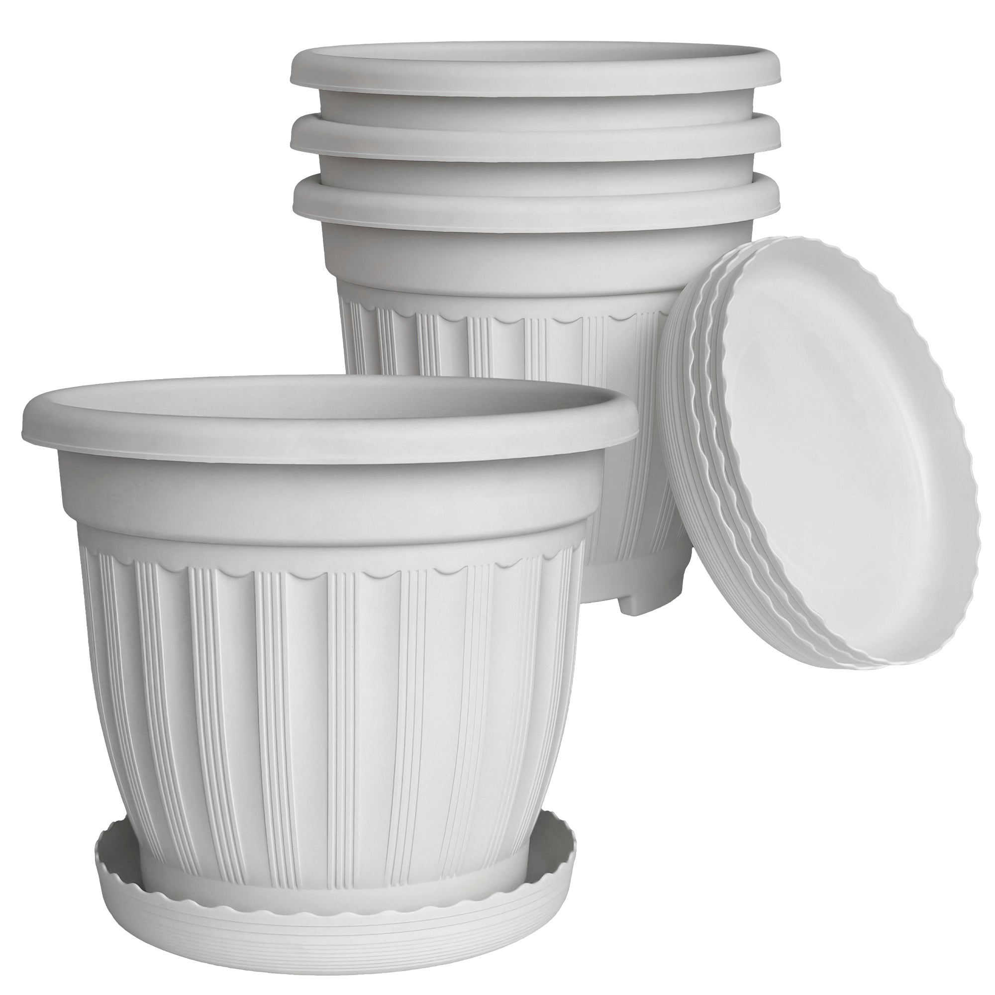 12.6inch plastic planters with saucers, terracotta or white