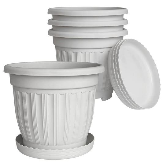12.6inch plastic planters with saucers, terracotta or white