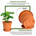 Load image into Gallery viewer, OUMUHE 12.6Inch Plastic Planters with Drainage and Saucers, Set of 4, Large Flower Pots for Indoor Outdoor Plants, Available in Terracotta & White
