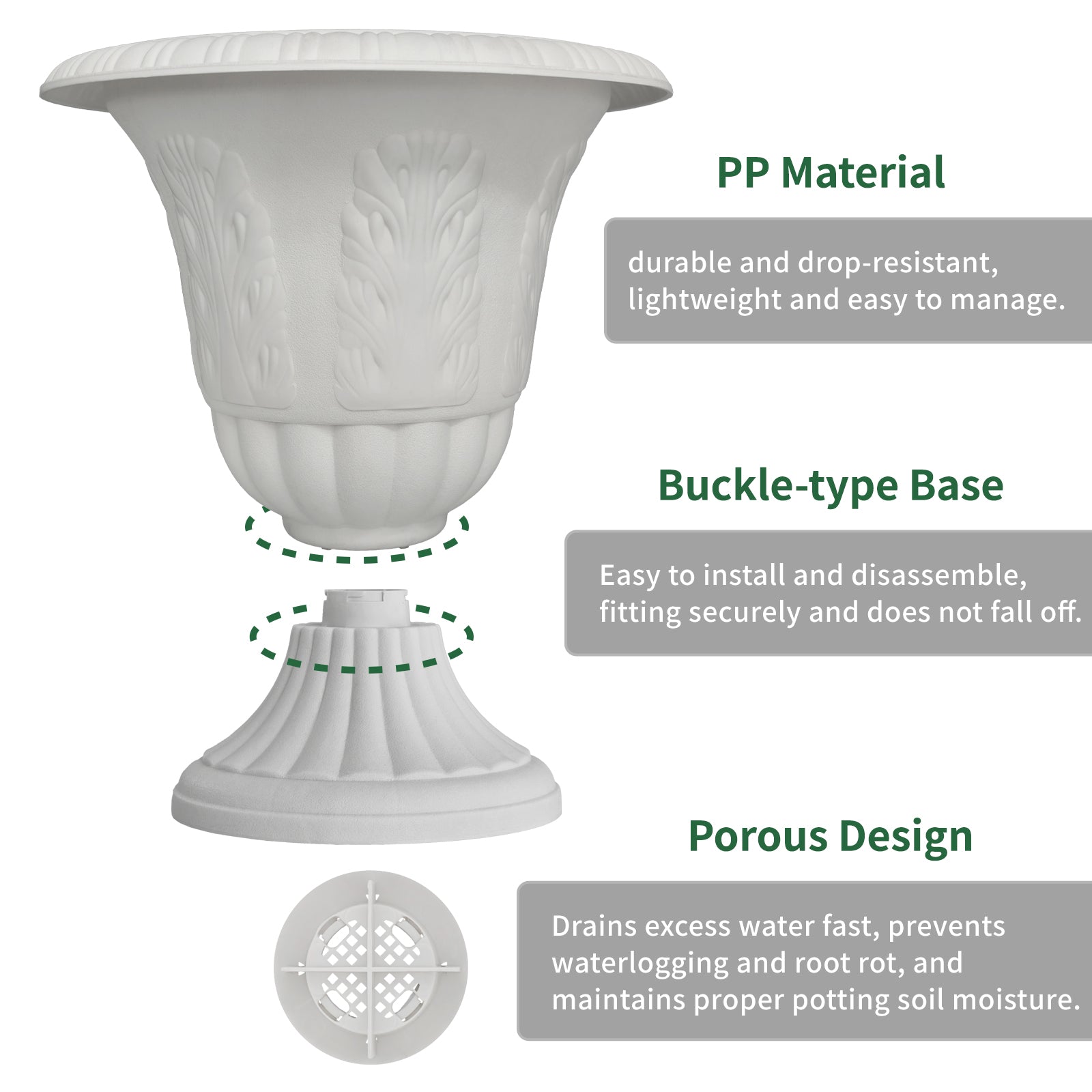 OUMUHE Set of 2 Goblet-Shaped Plastic Planters, 16" H × 14.5" D Large Lightweight Durable Flower Pots, Decorative Indoor Outdoor Garden Patio Plant Containers