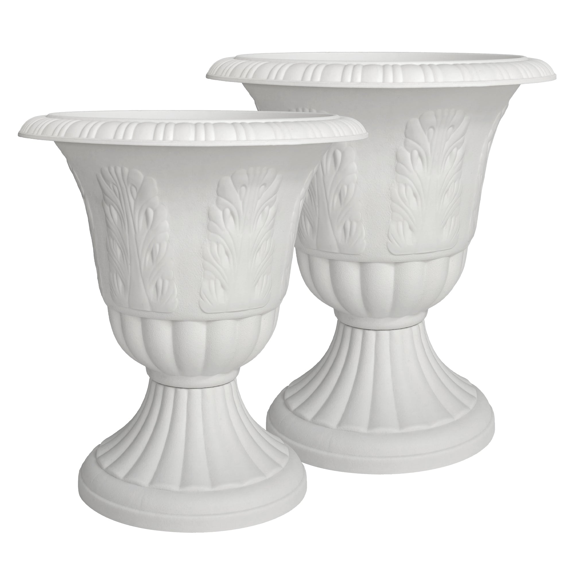 goblet-shaped plastic planters, terracotta or white