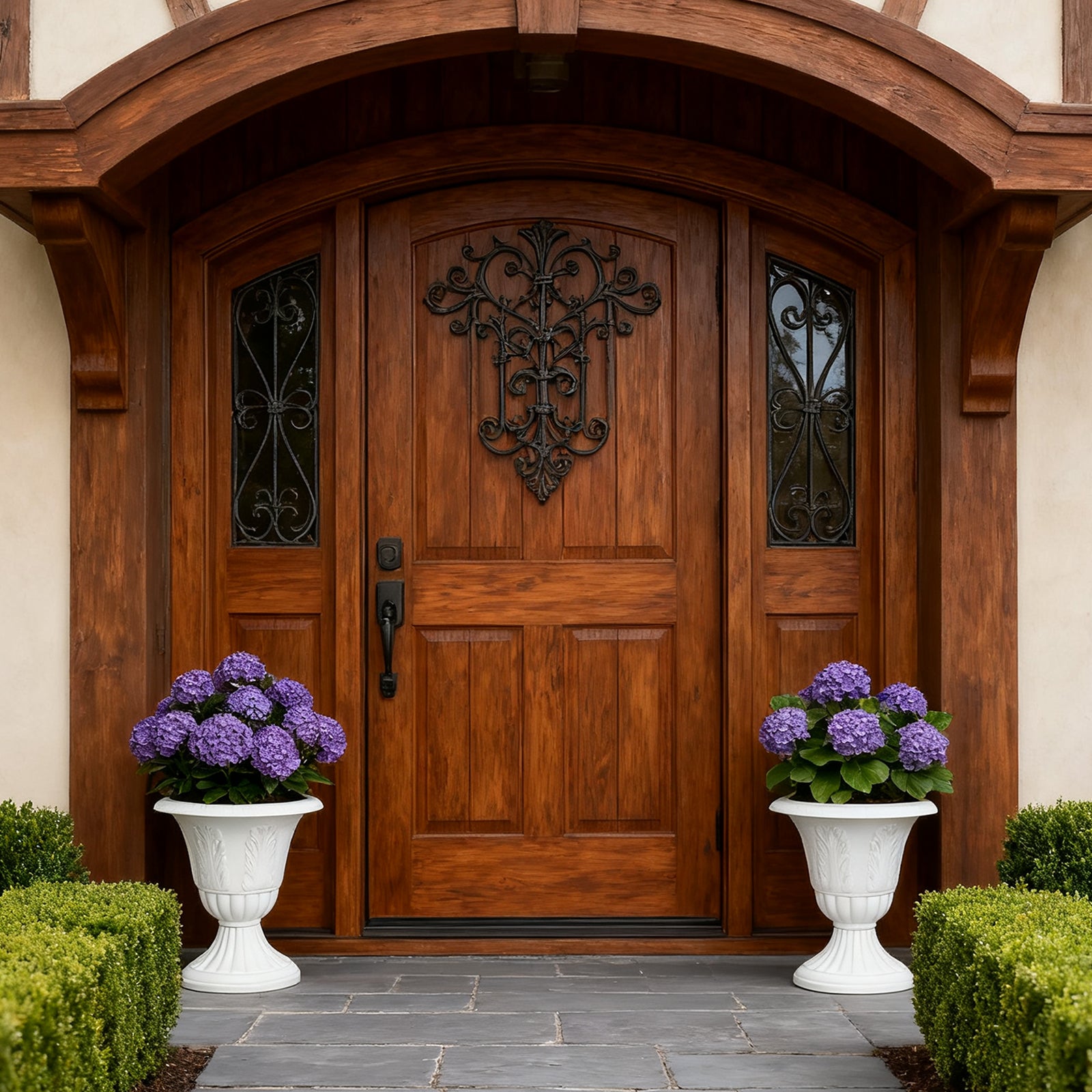 OUMUHE Set of 2 Goblet-Shaped Plastic Planters, 16" H × 14.5" D Large Lightweight Durable Flower Pots, Decorative Indoor Outdoor Garden Patio Plant Containers