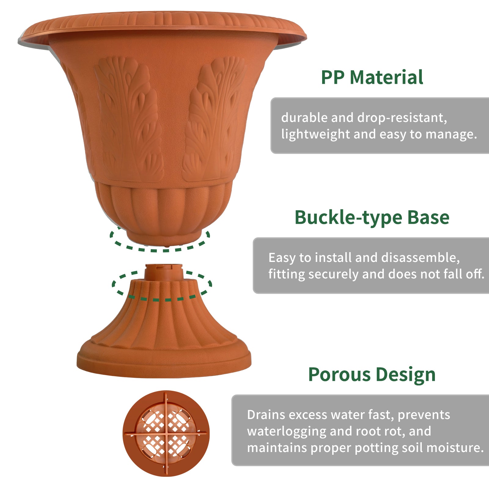 OUMUHE Set of 2 Goblet-Shaped Plastic Planters, 16" H × 14.5" D Large Lightweight Durable Flower Pots, Decorative Indoor Outdoor Garden Patio Plant Containers