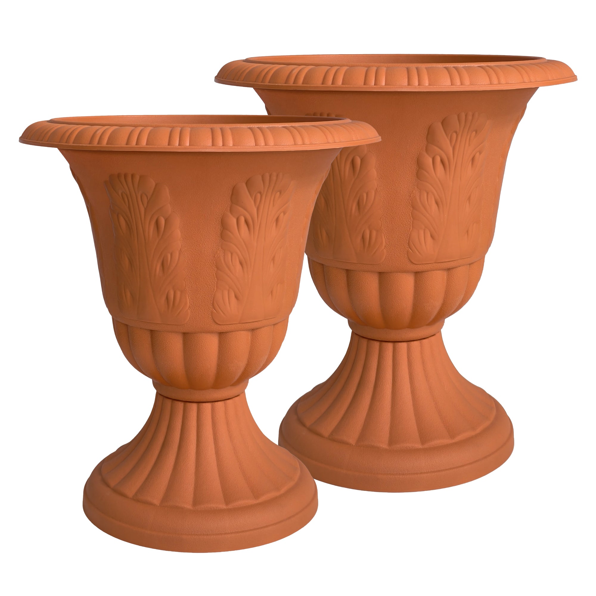 OUMUHE Set of 2 Goblet-Shaped Plastic Planters, 16" H × 14.5" D Large Lightweight Durable Flower Pots, Decorative Indoor Outdoor Garden Patio Plant Containers