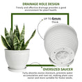 Load image into Gallery viewer, OUMUHE 13.8 Inch Plastic Planters with Drainage and Saucers, Set of 2, Large Flower Pots for Indoor Outdoor Plants, Available in Terracotta & White

