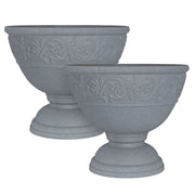 OUMUHE 17.7 Inch Large Outdoor Planters with Drainage Holes, Set of 2, Decorative Pedestal Flower Pots for Garden, Patio or Faux Plants, 4 Colors Available
