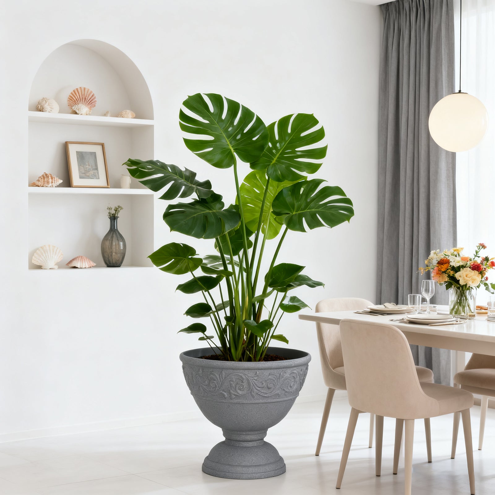 OUMUHE 17.7 Inch Large Outdoor Planters with Drainage Holes, Set of 2, Decorative Pedestal Flower Pots for Garden, Patio or Faux Plants, 4 Colors Available