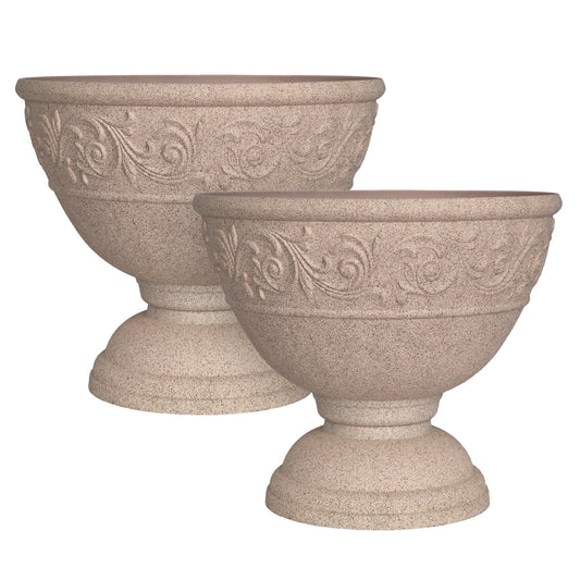 OUMUHE 17.7 Inch Large Outdoor Planters with Drainage Holes, Set of 2, Decorative Pedestal Flower Pots for Garden, Patio or Faux Plants, 4 Colors Available