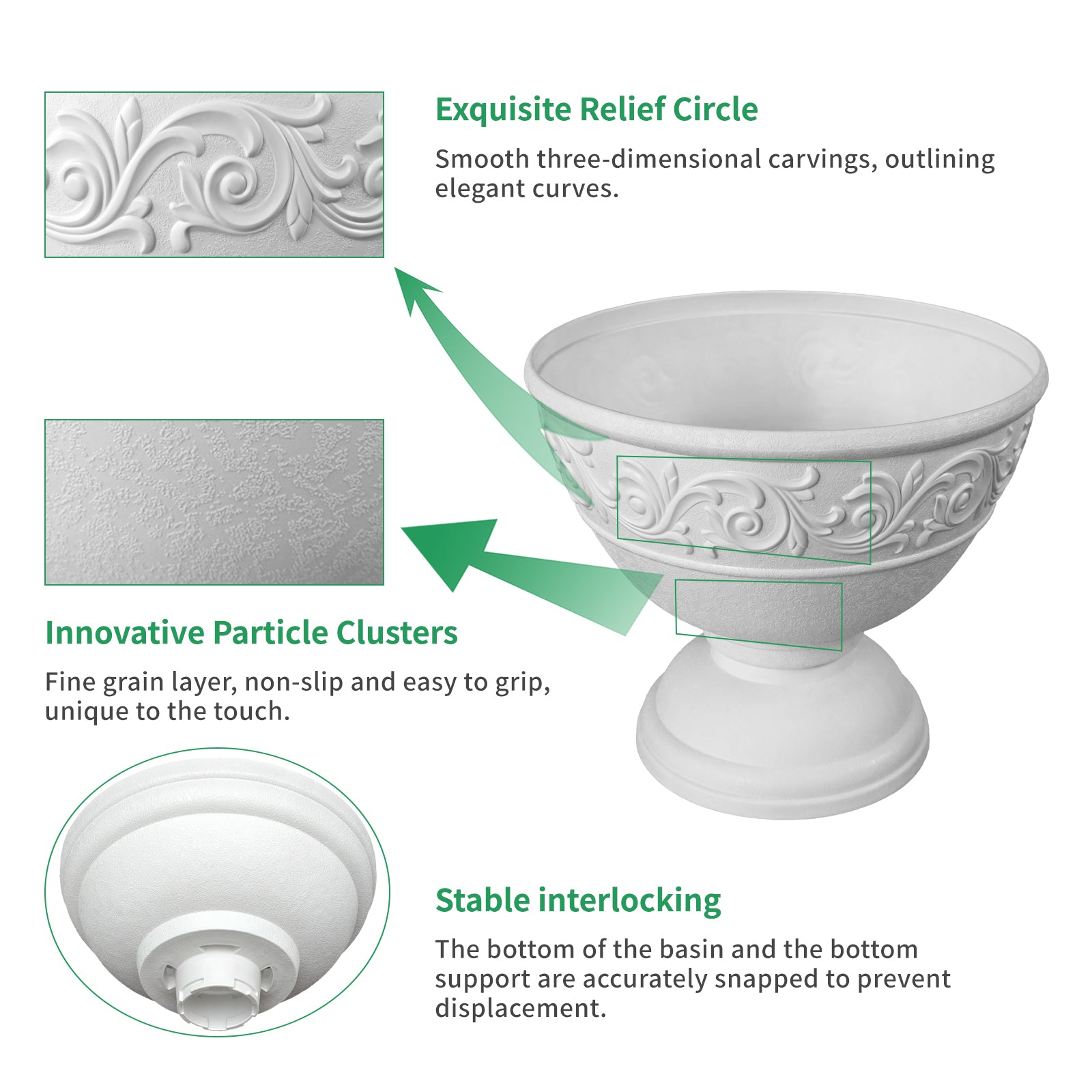 OUMUHE 17.7 Inch Large Outdoor Planters with Drainage Holes, Set of 2, Decorative Pedestal Flower Pots for Garden, Patio or Faux Plants, 4 Colors Available