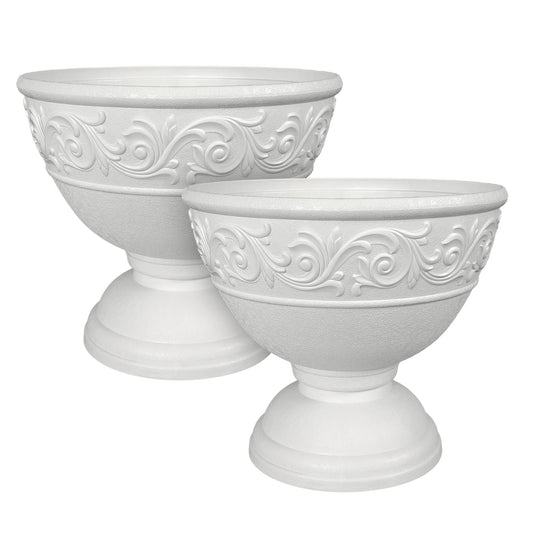 17.7 Inch pedestal plastic planters, 4 colors (White/Terracotta/Beige/Gray)