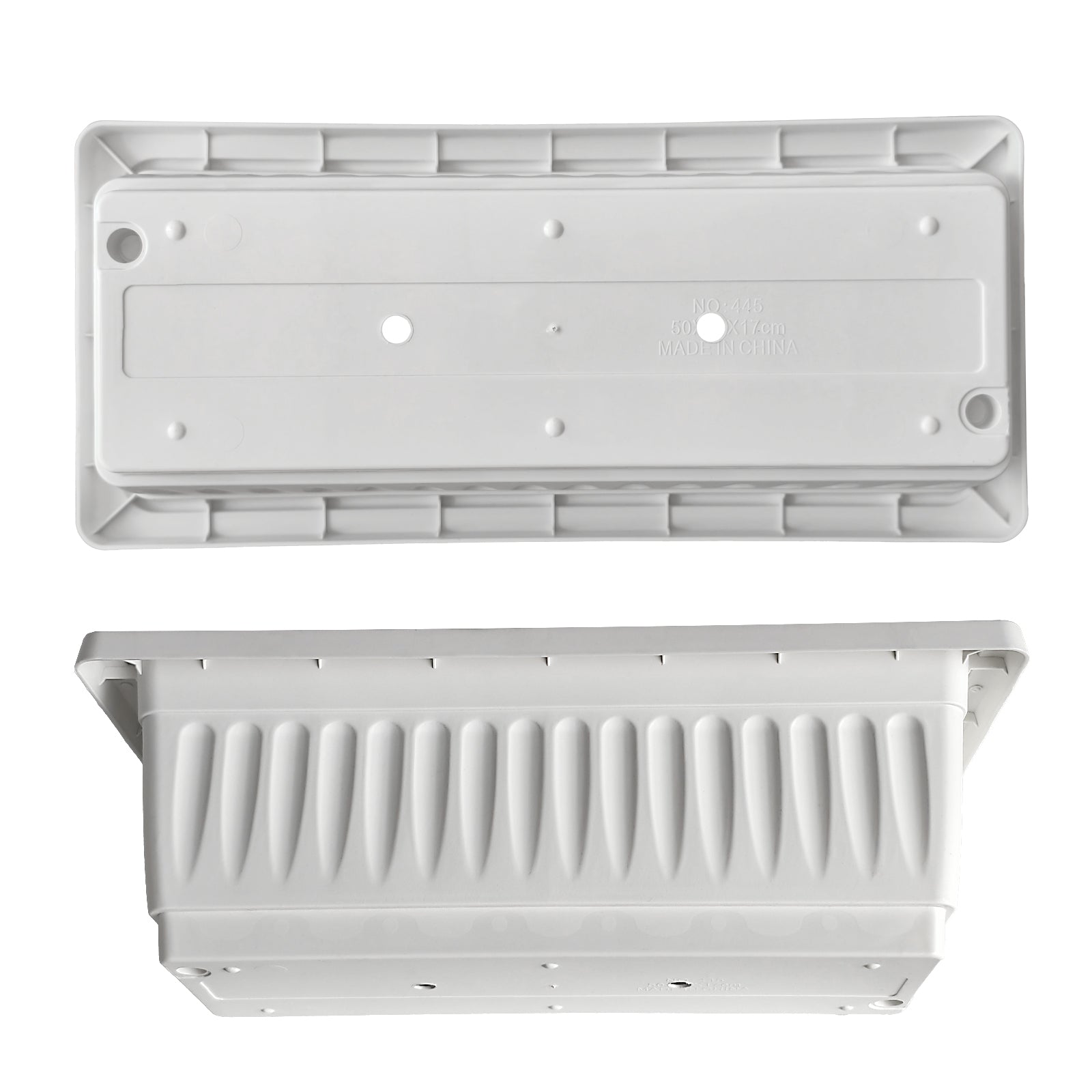 OUMUHE 19 Inch Rectangular Plastic Planters with Drainage and Matching Trays, Set of 2, Window Box Flower Pots for Indoor Outdoor Use, Available in Terracotta & White