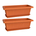 Load image into Gallery viewer, OUMUHE 19 Inch Rectangular Plastic Planters with Drainage and Matching Trays, Set of 2, Window Box Flower Pots for Indoor Outdoor Use, Available in Terracotta & White
