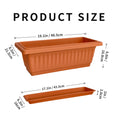 Load image into Gallery viewer, OUMUHE 19 Inch Rectangular Plastic Planters with Drainage and Matching Trays, Set of 2, Window Box Flower Pots for Indoor Outdoor Use, Available in Terracotta & White

