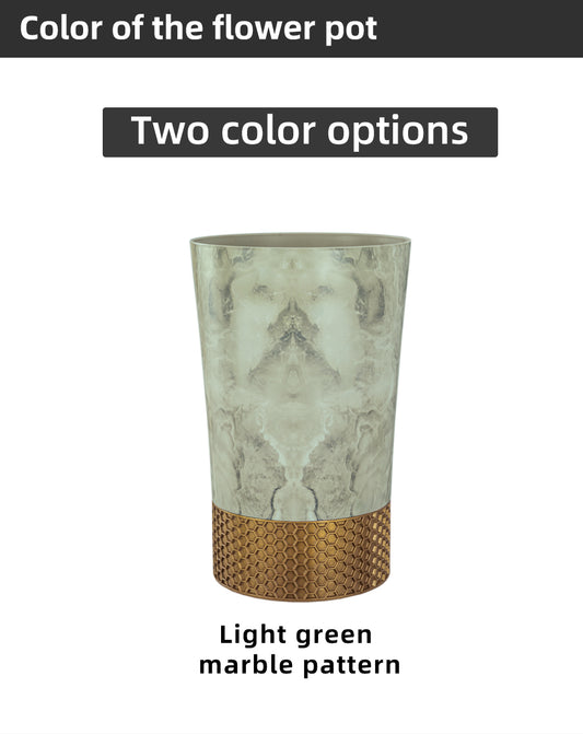 Chinese Style Flower Pots ZB Series,  Marble Pattern Plastic Planters, Light Green & Coffee, Tall Decorative Planters with Hex Base, Bulk Supply